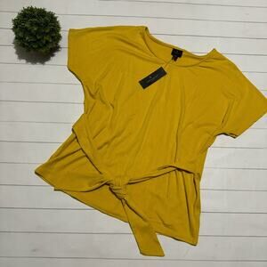 Worthington NWT Yellow Ribbed Knit Short Sleeve Belted Top Women’s Medium Petite